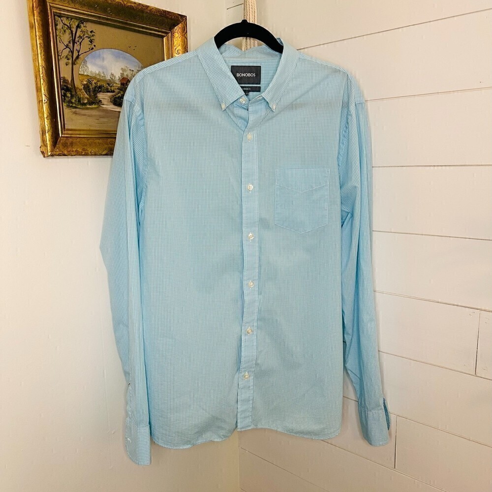 Bonobos Everyday Casual Standard Fit LS Check Picnic Plaid Blue Button Down L